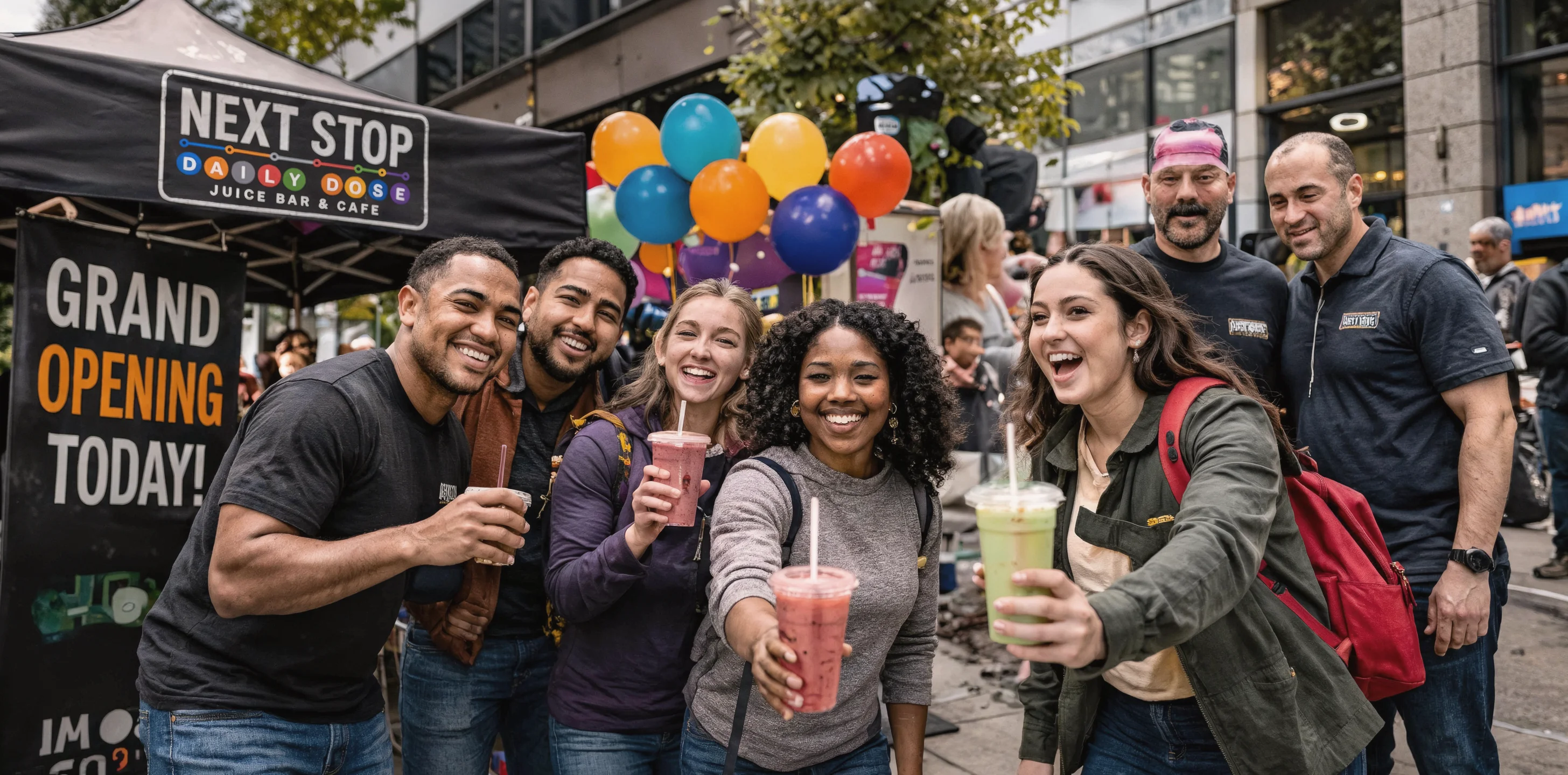 Daily Dose team celebrating a grand opening with the community